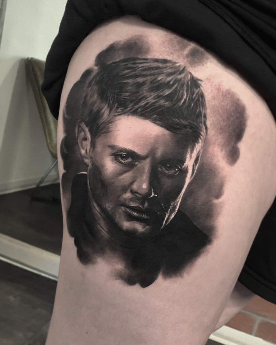 Jensen Ackles Supernatural Black and Grey Tattoo