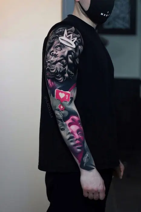 oberarm-gesichter-color-tattoo-frankfurt